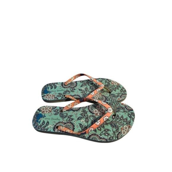 Vera Bradley flip flops size 8 whale green pink - Picture 1 of 5